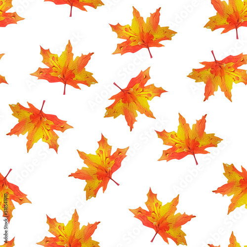 Leaves maple oak gouache watercolor seamless patter. Template for decorating designs and illustrations.