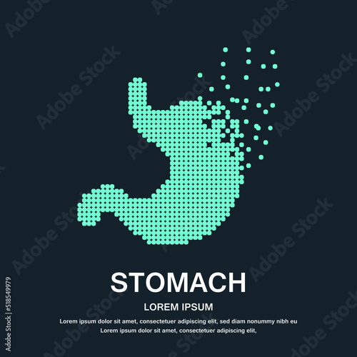 Human stomach medical structure. Pixel art stomach logo design vector illustration on dark background. Gastroenterology, digestive system logotype design vector template. EPS 10