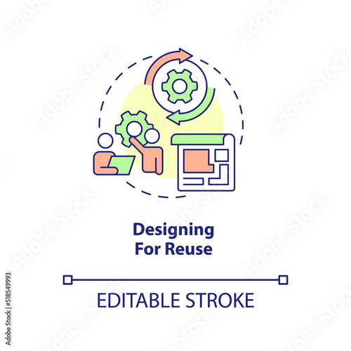 Designing for reuse concept icon. Reducing carbon pollution. Net zero strategy abstract idea thin line illustration. Isolated outline drawing. Editable stroke. Arial, Myriad Pro-Bold fonts used