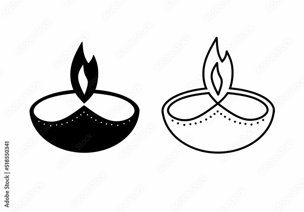 Diya glyph icon set isolated on white background Diya glyph icon set isolated on white background