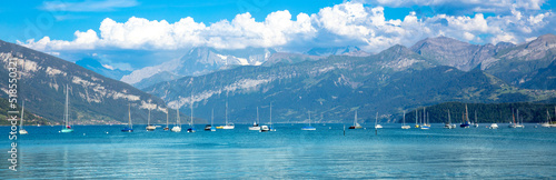 thun lake,  boats and alps mountain- Switzerland © M.studio