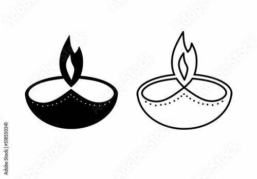 Diya glyph icon set isolated on white background