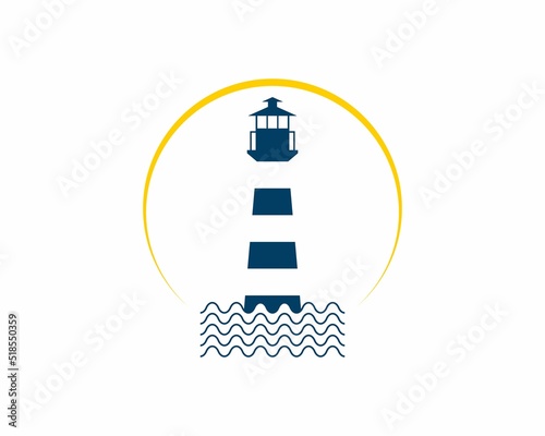 Lighthouse on the sea wave logo