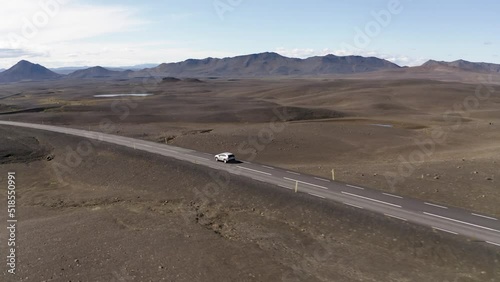 Aerial of car driving through Icelandic highlands  photo