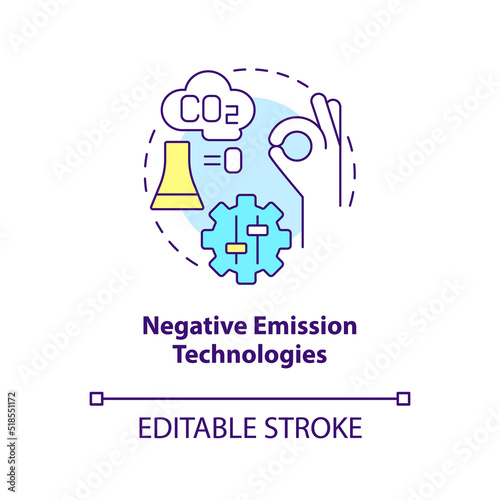Negative emission technologies concept icon. Global net zero goal abstract idea thin line illustration. Isolated outline drawing. Editable stroke. Arial, Myriad Pro-Bold fonts used
