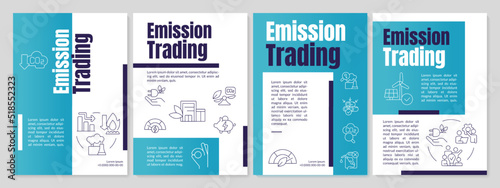 Cap and trade blue brochure template. Decarbonization technology. Leaflet design with linear icons. Editable 4 vector layouts for presentation, annual reports. Anton, Lato-Regular fonts used