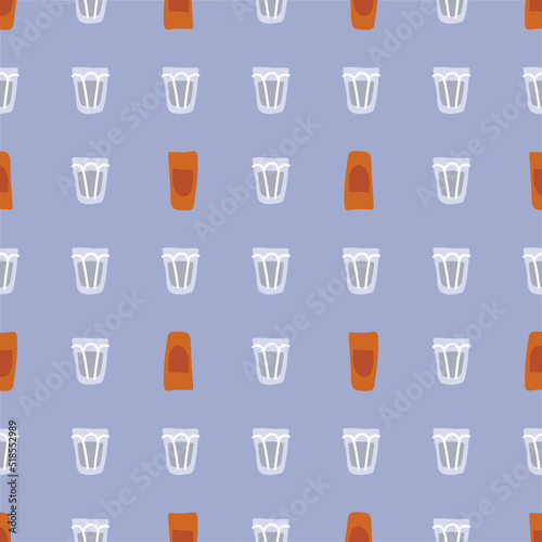 Vodka and rum glass seamless pattern, great design for any purposes. Doodle style. Hand drawn image. Repeat template. Party drinks concept. Freehand drawing. Cartoon sketch graphic draft