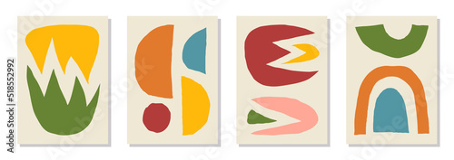 Set of 4 Matisse inspired wall art posters, brochure, flyer templates, contemporary collage. Organic line abstract pattern, hand drawn design, simple wallpaper. Dynamic shapes graphic vintage vector