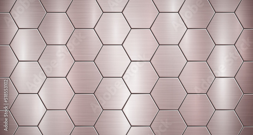 Abstract metallic background in bronze colors with highlights  consisting of voluminous convex hexagonal plates