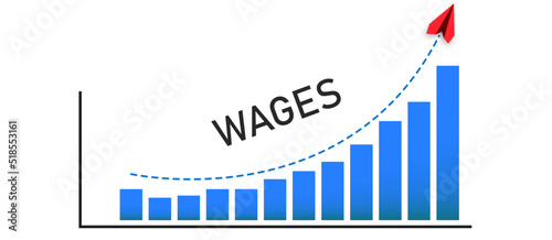 Graph showing the increase in wages with a line graph. Wage and salary increase concept.