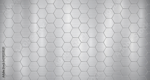 Abstract metallic background in gray colors with highlights, consisting of voluminous convex hexagonal plates