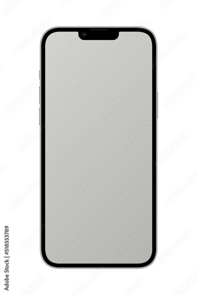Phone silver color mockup with empty gray flat display Phone silver color mockup with empty gray flat display