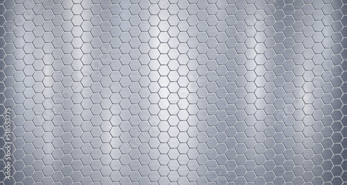 Abstract metallic background in light blue colors with highlights, consisting of small voluminous convex hexagonal plates