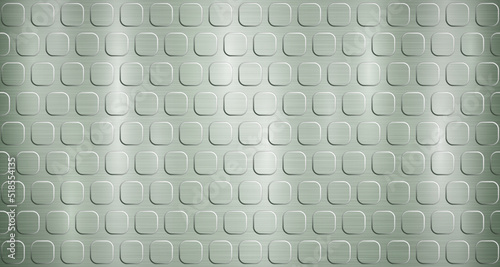 Abstract metallic background in green colors with highlights and a texture of small voluminous convex squares with rounded corners
