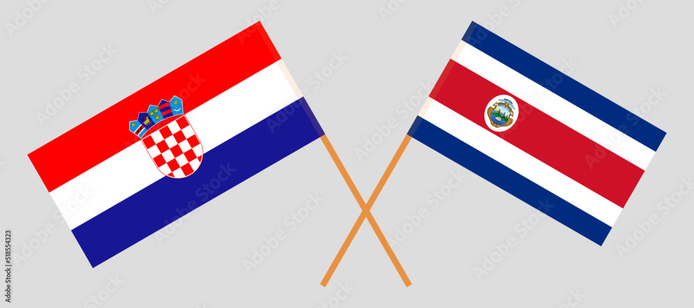 Crossed flags of Croatia and Costa Rica. Official colors. Correct proportion