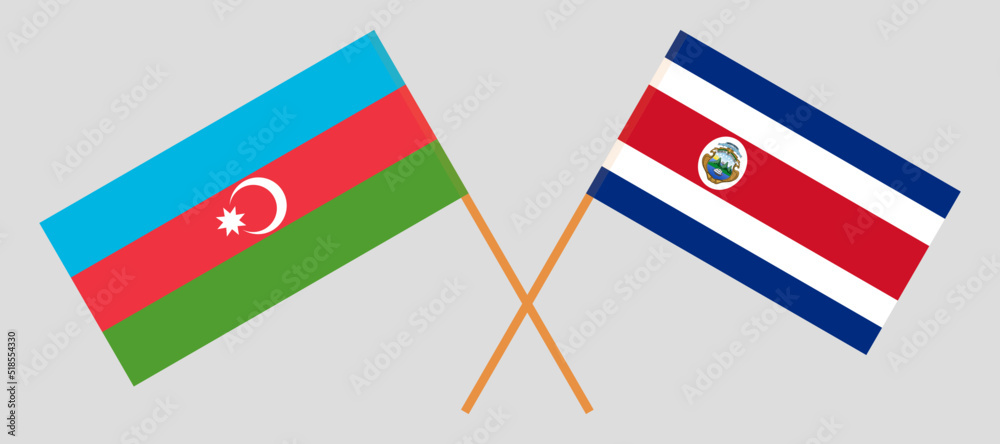 Crossed flags of Azerbaijan and Costa Rica. Official colors. Correct proportion