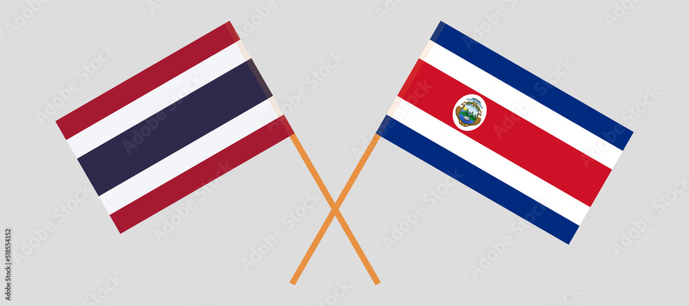 Crossed flags of Thailand and Costa Rica. Official colors. Correct proportion