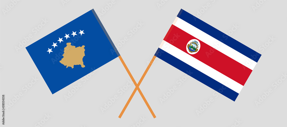 Crossed flags of Kosovo and Costa Rica. Official colors. Correct proportion