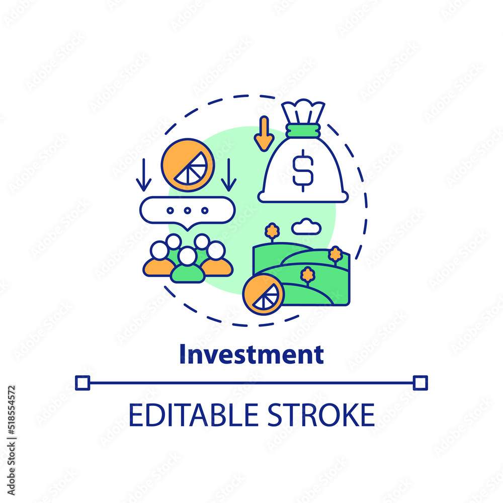 Investment concept icon. Buying property. Wider farming business environment abstract idea thin line illustration. Isolated outline drawing. Editable stroke. Arial, Myriad Pro-Bold fonts used