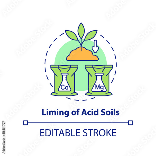Liming of acid soils concept icon. Source of agricultural productivity abstract idea thin line illustration. Isolated outline drawing. Editable stroke. Arial, Myriad Pro-Bold fonts used
