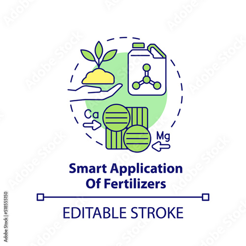 Smart application of fertilizers concept icon. Increased crop yield abstract idea thin line illustration. Isolated outline drawing. Editable stroke. Arial, Myriad Pro-Bold fonts used