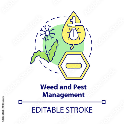 Weed and pest management concept icon. Prevent issues. Increased crop yield abstract idea thin line illustration. Isolated outline drawing. Editable stroke. Arial, Myriad Pro-Bold fonts used