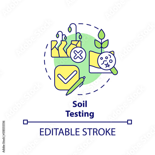 Soil testing concept icon. Soil fertility and condition. Increased crop yield abstract idea thin line illustration. Isolated outline drawing. Editable stroke. Arial, Myriad Pro-Bold fonts used