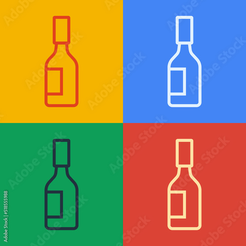 Pop art line Tabasco sauce icon isolated on color background. Chili cayenne spicy pepper sauce. Vector