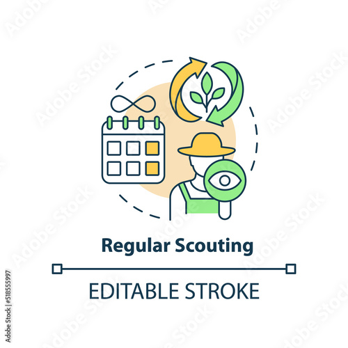 Regular scouting concept icon. Monitor plant development. Increased crop yield abstract idea thin line illustration. Isolated outline drawing. Editable stroke. Arial, Myriad Pro-Bold fonts used