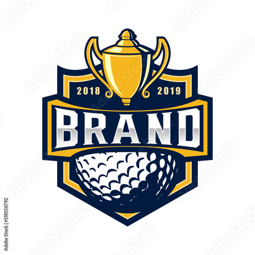 golf championship vector logo. golf ball and trophy theme for golf sports tournament.