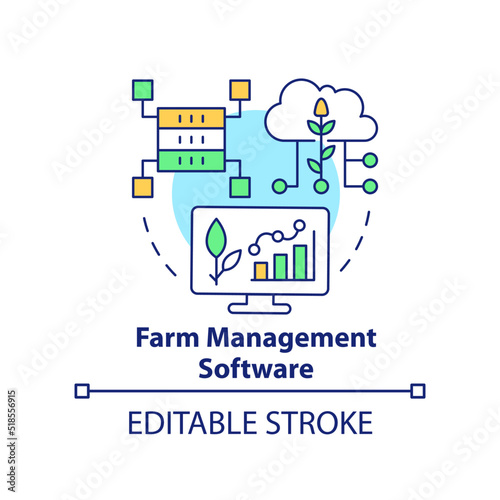 Farm management software concept icon. Increasing farming productivity abstract idea thin line illustration. Isolated outline drawing. Editable stroke. Arial, Myriad Pro-Bold fonts used