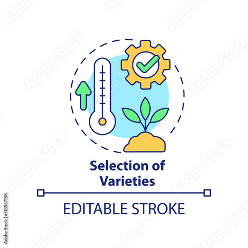 Selection of varieties concept icon. Heat tolerant plants. Farming productivity abstract idea thin line illustration. Isolated outline drawing. Editable stroke. Arial, Myriad Pro-Bold fonts used