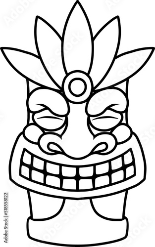 Illustration of tiki idol in monochrome style. Design element for poster, card, banner, emblem, sign. Vector illustration