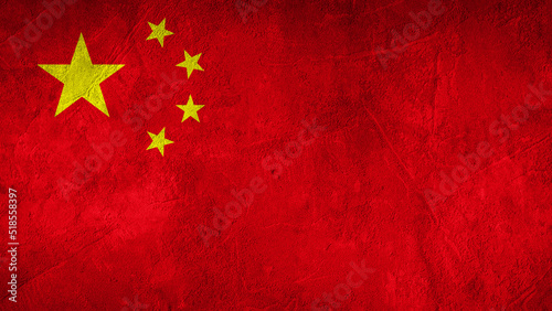 China background pattern template - Abstract stone concret wall texture in the colors of chinese flag photo