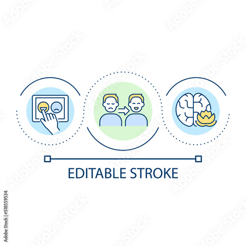 Focus on positive emotions loop concept icon. Regulate feelings and thoughts. Mental health abstract idea thin line illustration. Isolated outline drawing. Editable stroke. Arial font used