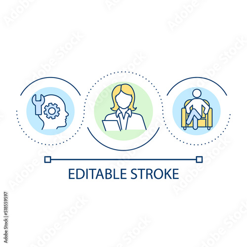 Psychotherapist loop concept icon. Specialist help and treatment. Mental health and wellbeing abstract idea thin line illustration. Isolated outline drawing. Editable stroke. Arial font used