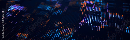 Wave of dots. Gradient wavy background. Abstract cyber backdrop of points. 3d rendering