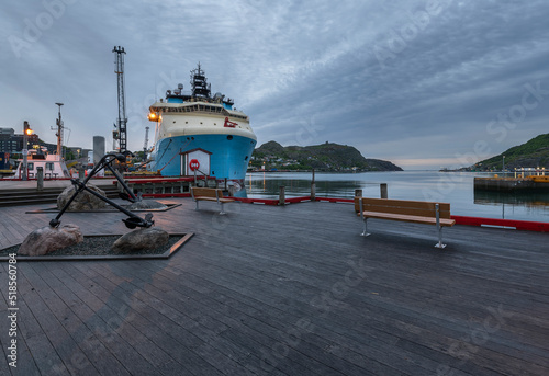 Early morning ship moored in the St. John’s Harbor