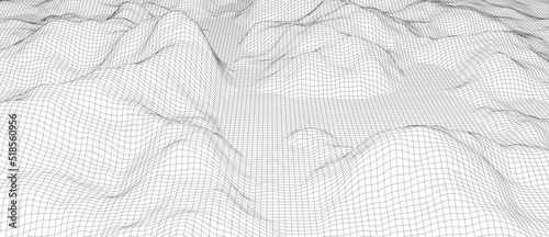 Vector landscape of lines. Wireframe concept of mountains. Technology background. Big Data.