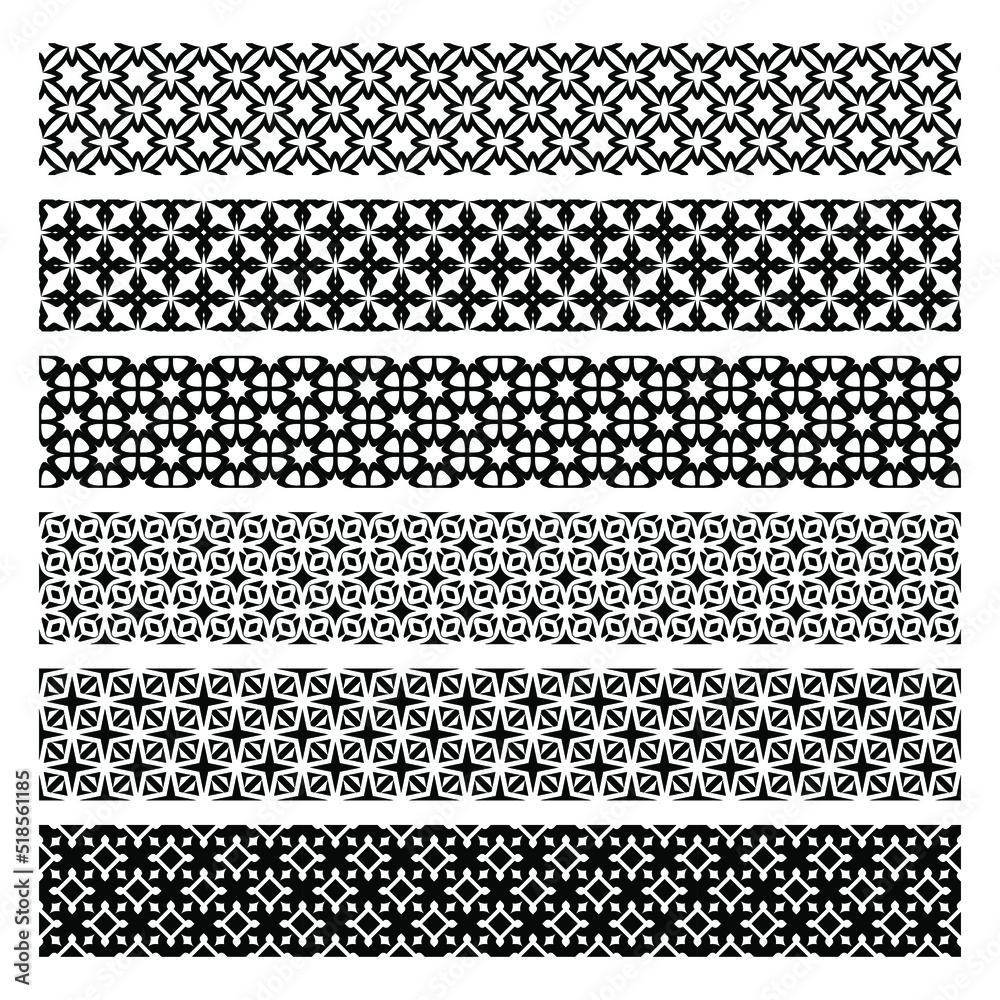 Geometric seamless pattern set of 6 black and white lines hand drawing vector. monochrome pattern. use for laser cut wooden window and doors interior materials. Geometric seamless pattern set of 6 black and white lines hand drawing vector. monochrome pattern. use for laser cut wooden window and doors interior materials.
