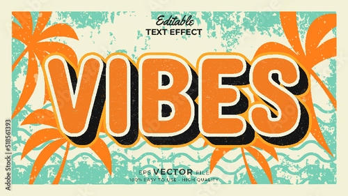 Editable text style effect - retro summer text in grunge style theme