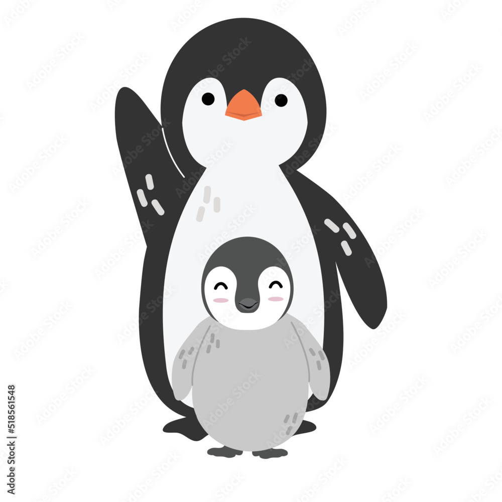 Naklejka premium Cute Penguin with chick vector