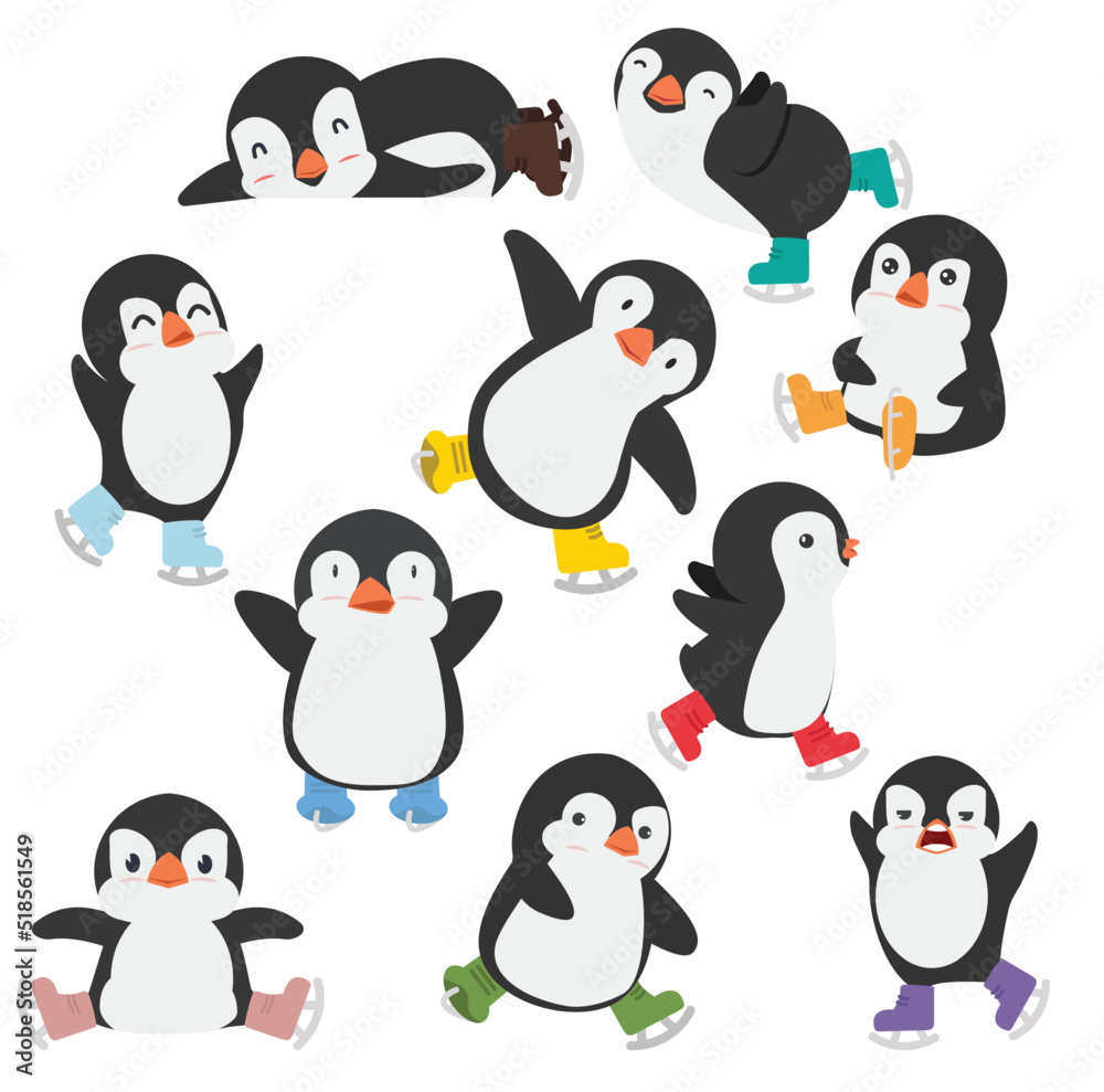 Fototapeta premium happy Penguin ice skates cartoon set