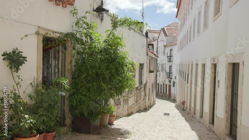 A quiet, empty street in Alfama. A historic neighborhood in the center of Lisbon, Portugal. 