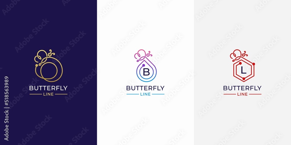 Butterfly frame logo with letter b l and line art style Stock Vector ...