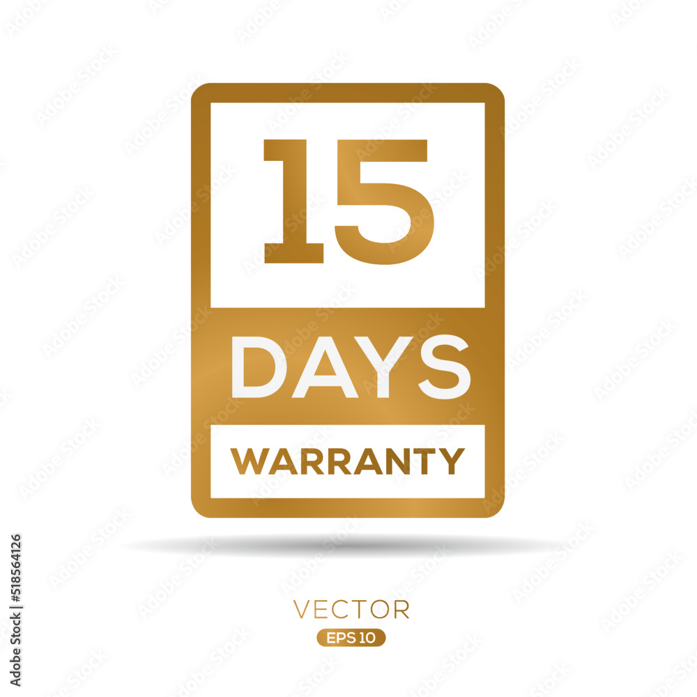 (15 Days warranty) seal stamp, vector label.