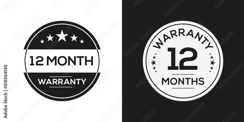 (12 months warranty) seal stamp, vector label.