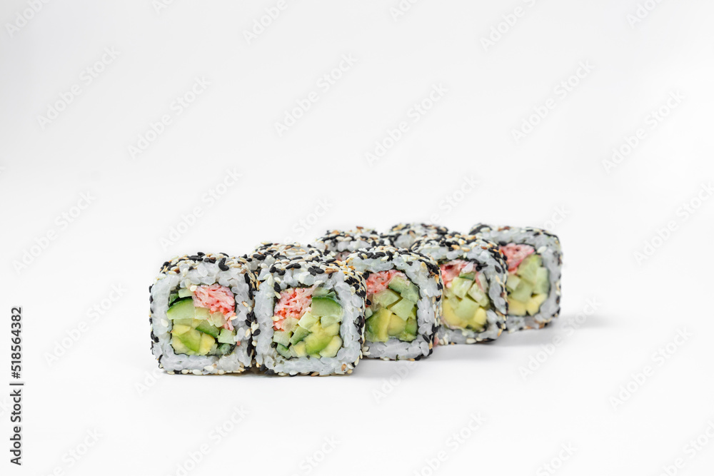 Sushi California roll in sesame with crab meat.