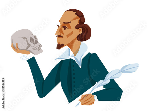 William Shakespeare holding skull - colour illustration photo