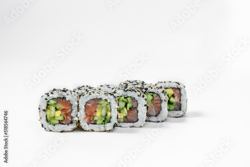 Sushi California roll in sesame with trout.